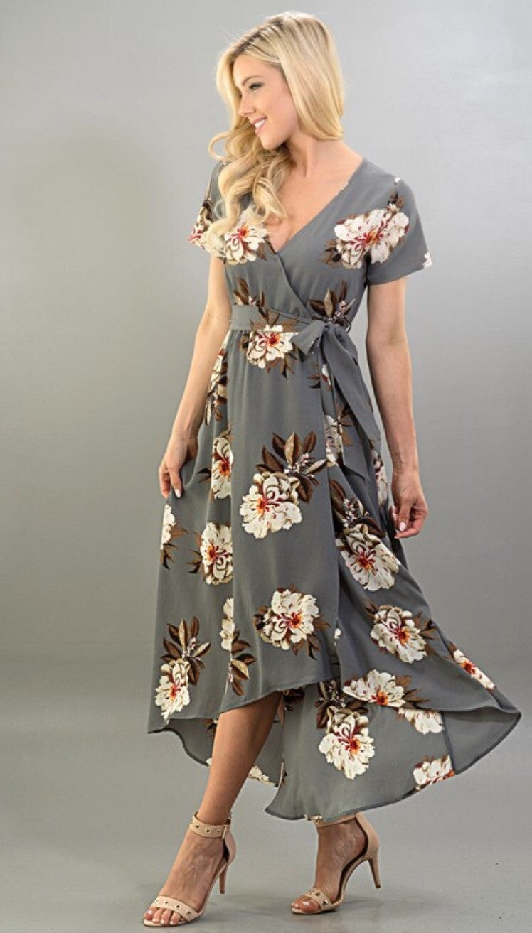 Maxi High Low Floral Print Wrap Dress