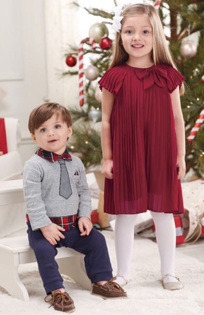 Red Claret Pleated Dress by Mud Pie
