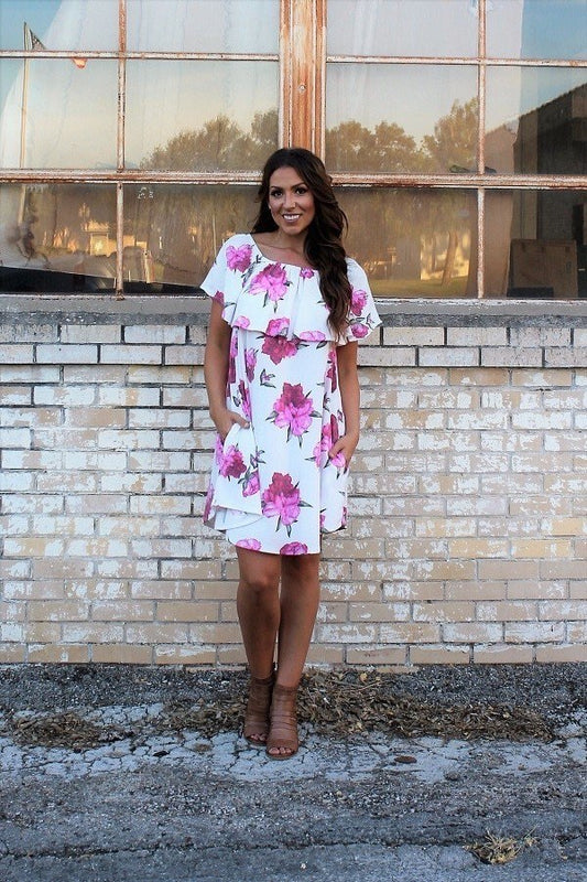 Pink Floral Off The Shoulder Dress(Small)