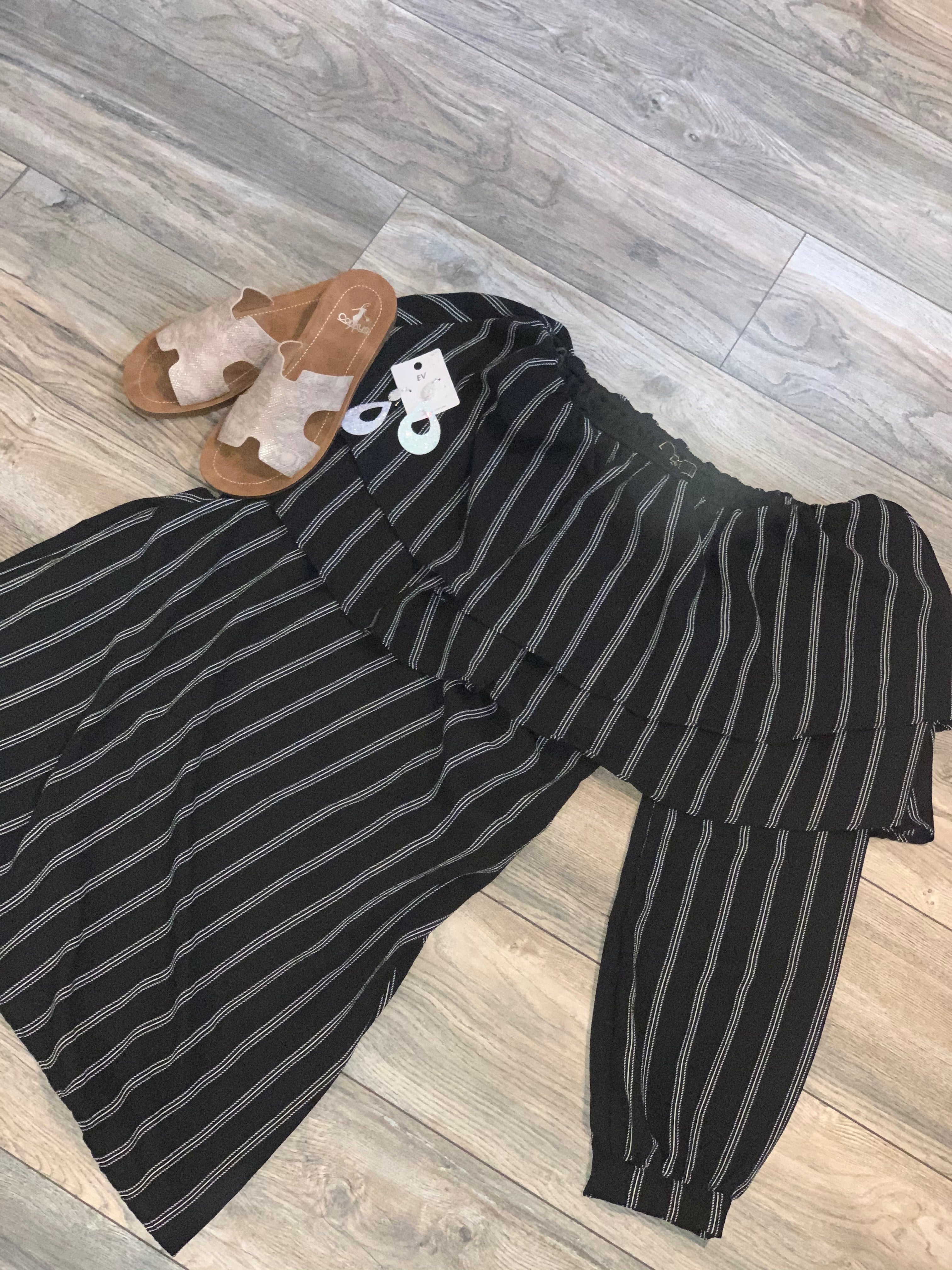 Black Stripe Asymmetric Ruffle