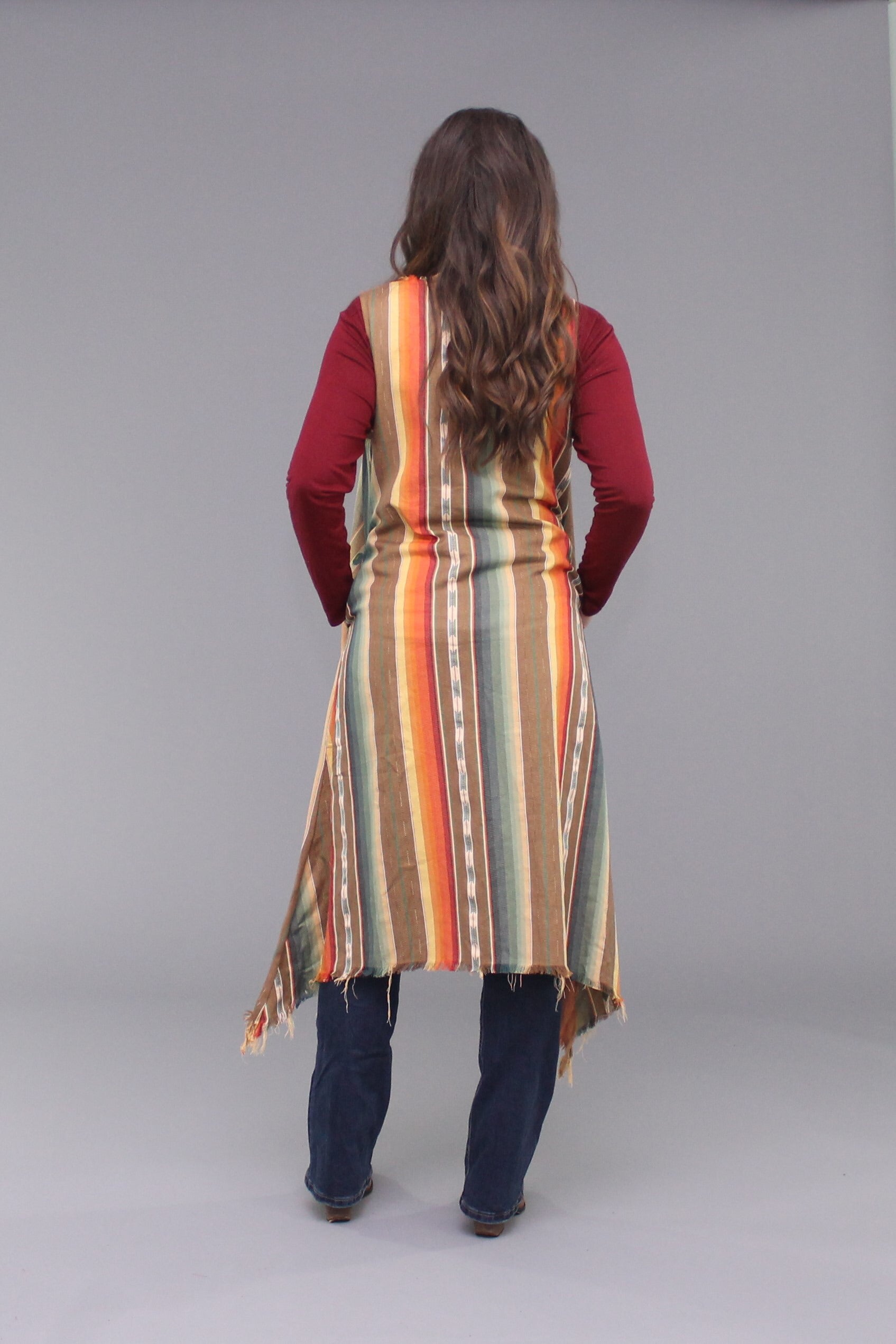 Long Serape/ Plaid Fringe Vest