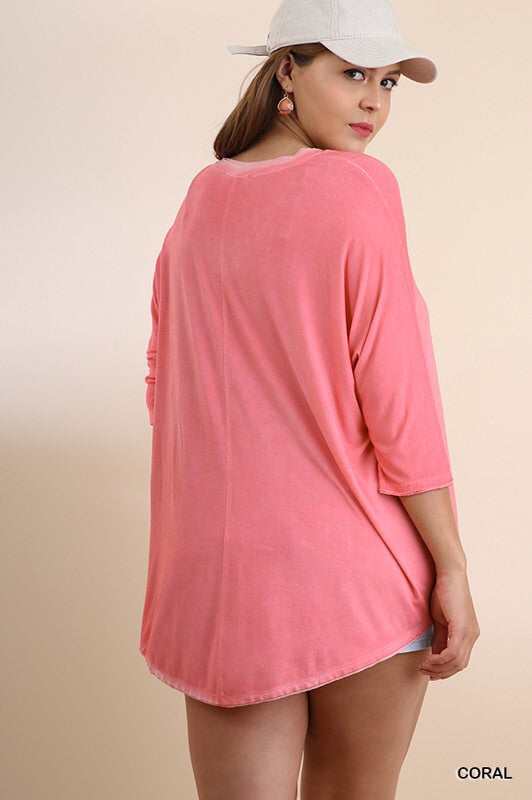 Plus Size 3/4 Dolman Sleeve Top with V-Neck 1 XL