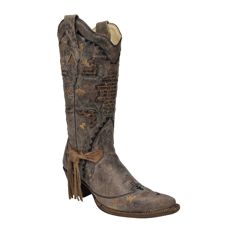 Cango Tobacco Laser Woven Cowgirl Boots