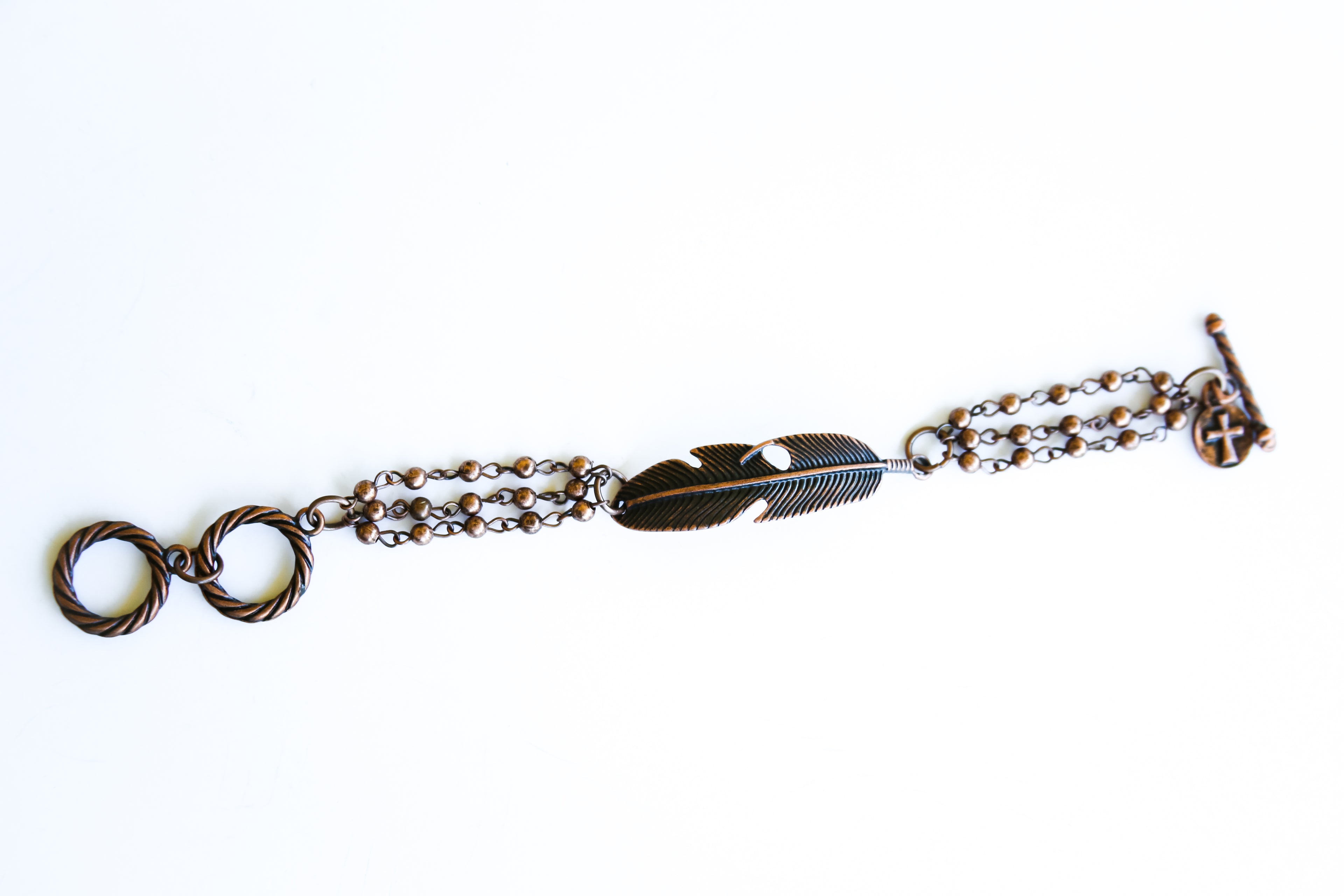 Copper Feather Toggle Bracelet