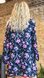 Black & Purple Floral Long Sleeve Kimono (Small)