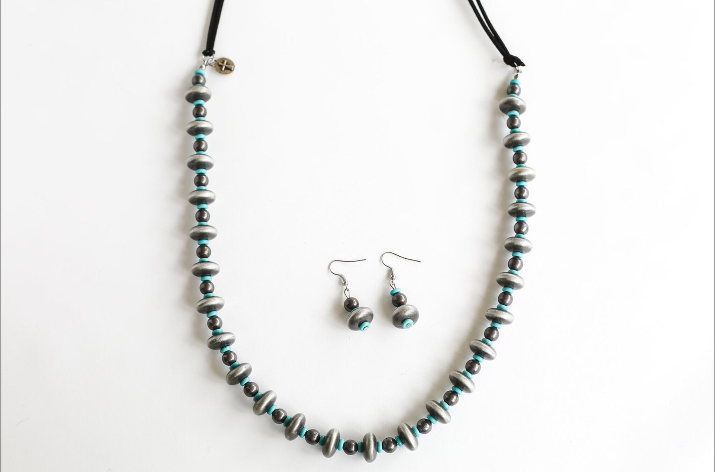 Black Leather with Silver & Turquoise Necklace