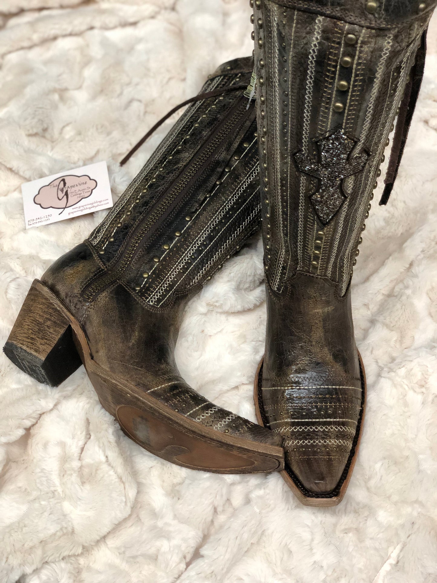 Brown Crystal Cross Stripes and Studs – The Grapevine Boutique