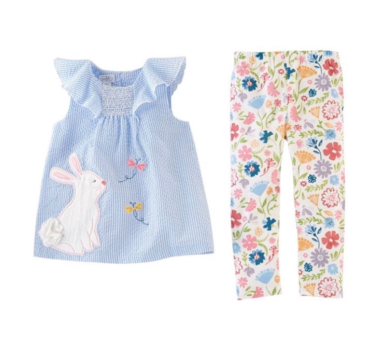 SEERSUCKER BUNNY TUNIC & FLORAL LEGGING SET