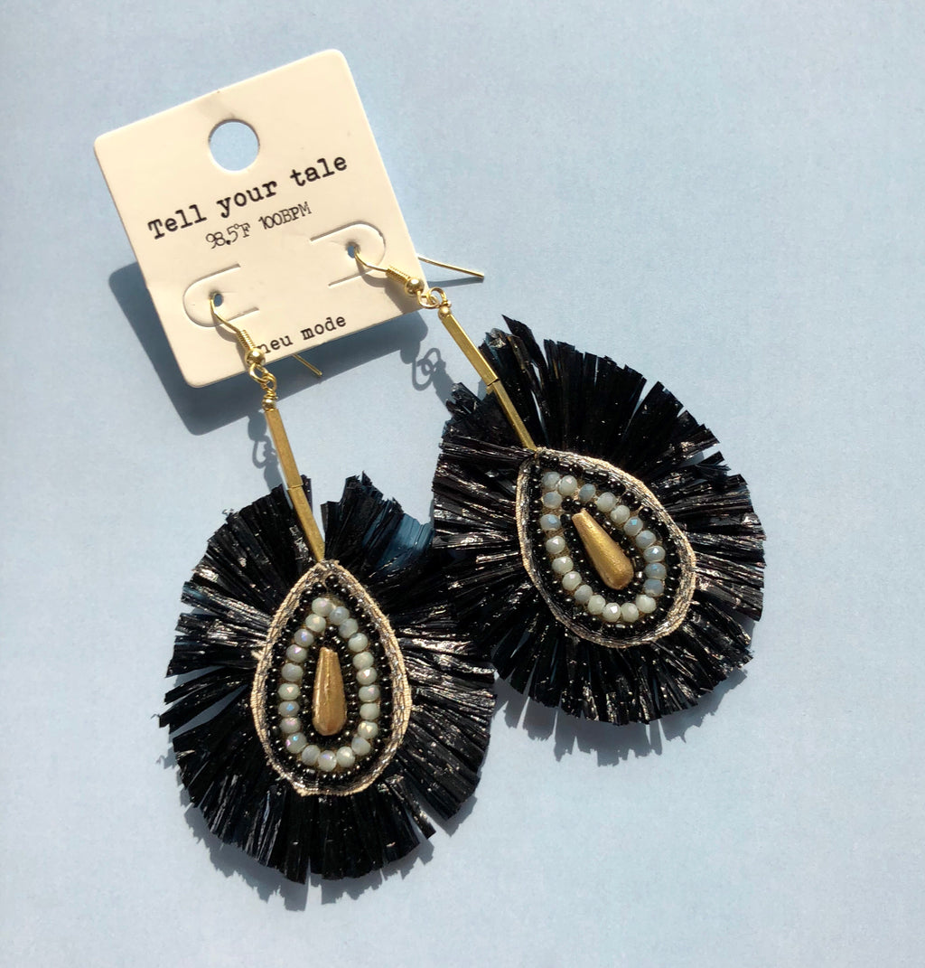 Teardrop Straw Tassel Earrings
