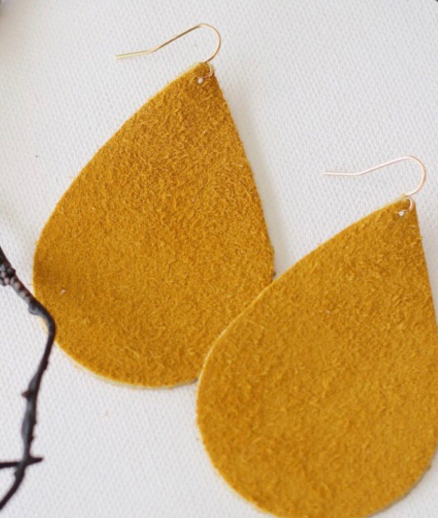 Leathered Psalm Mustard Suede Earrings