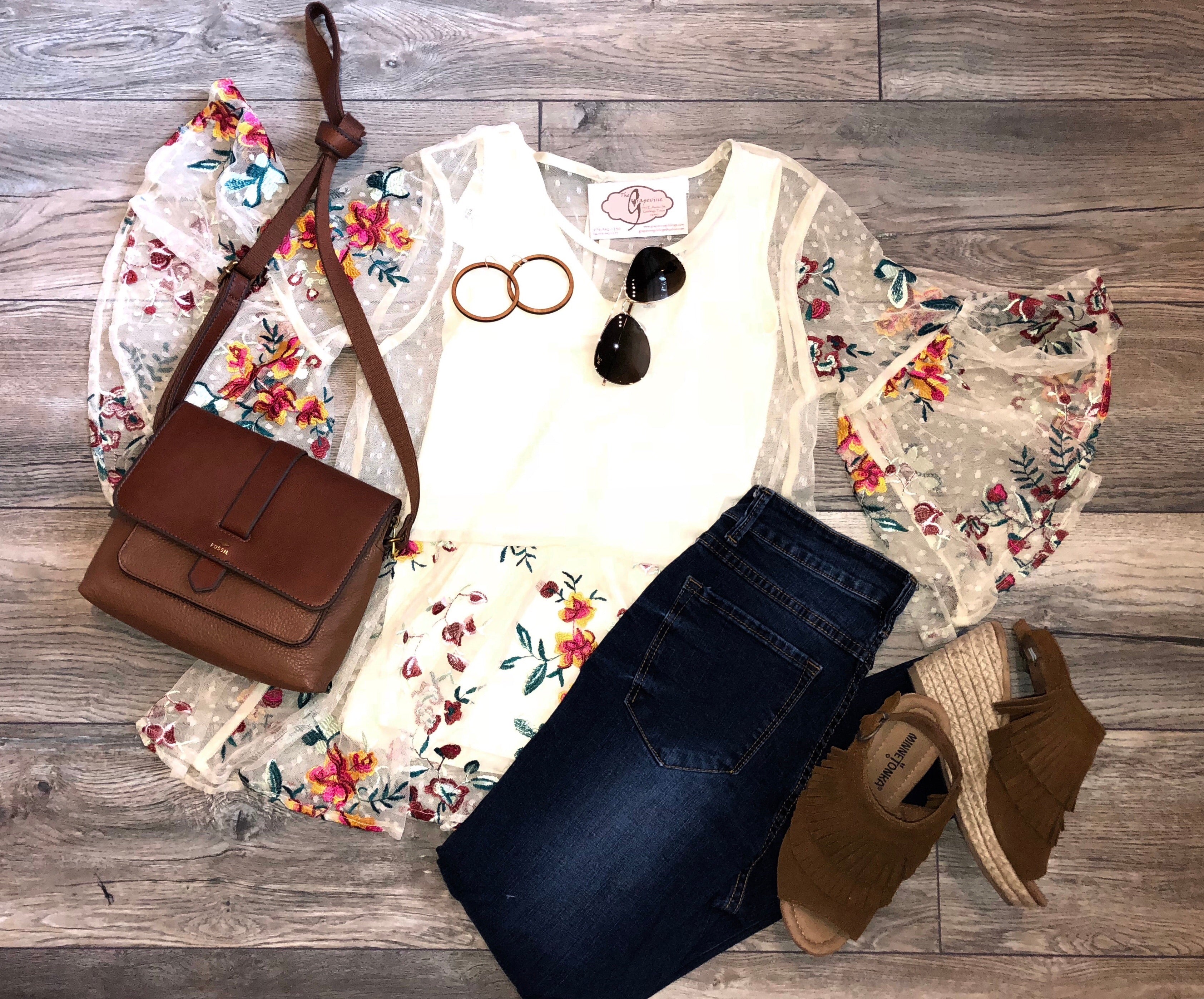 Sheer Embroidered Babydoll Top