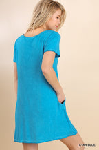 V-Neck Pocket Dress with Crossed Neckline.
