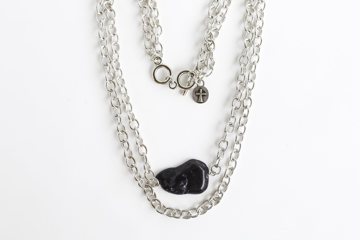 Double burnished silver chain Necklace