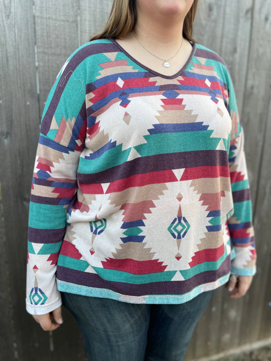 Vibrant Aztec Blouse (3XL)