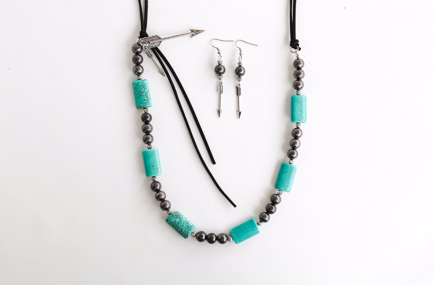 Black Leather Neck Set with Turquoise
