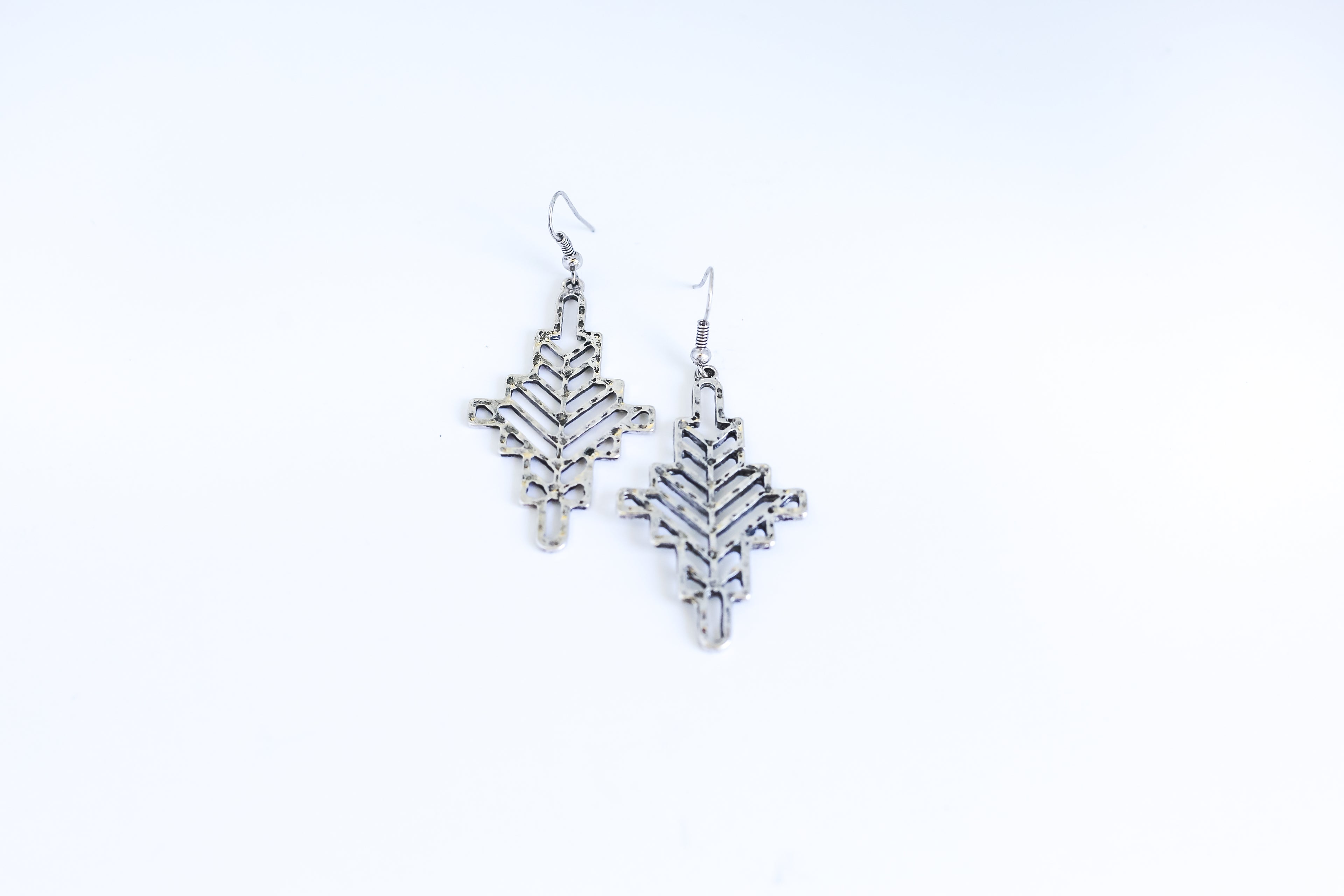 Silver Geometric Cross Earrings