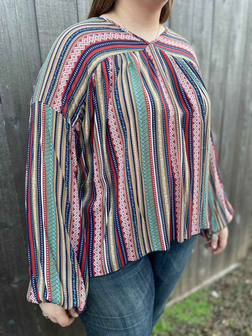 V-Neck Deset Stripe Blouse (3XL)