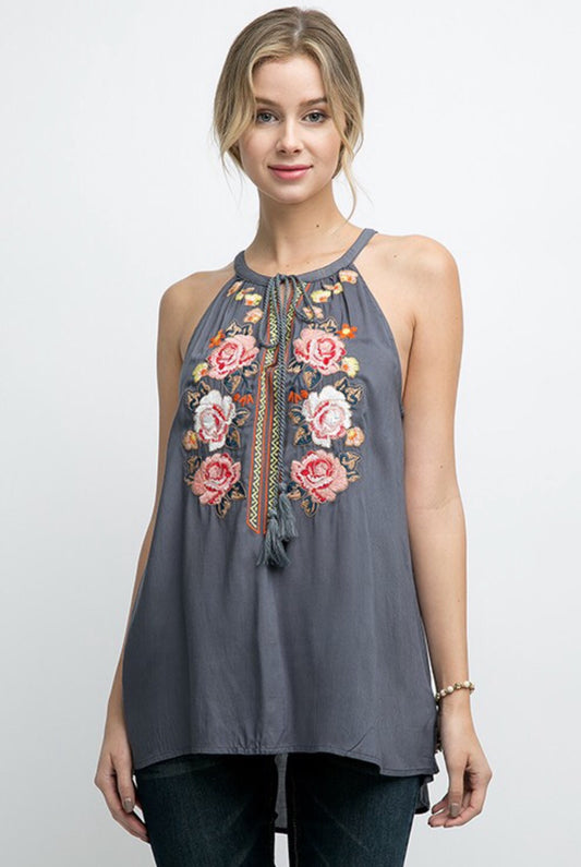 Embroidery Sleeveless Top