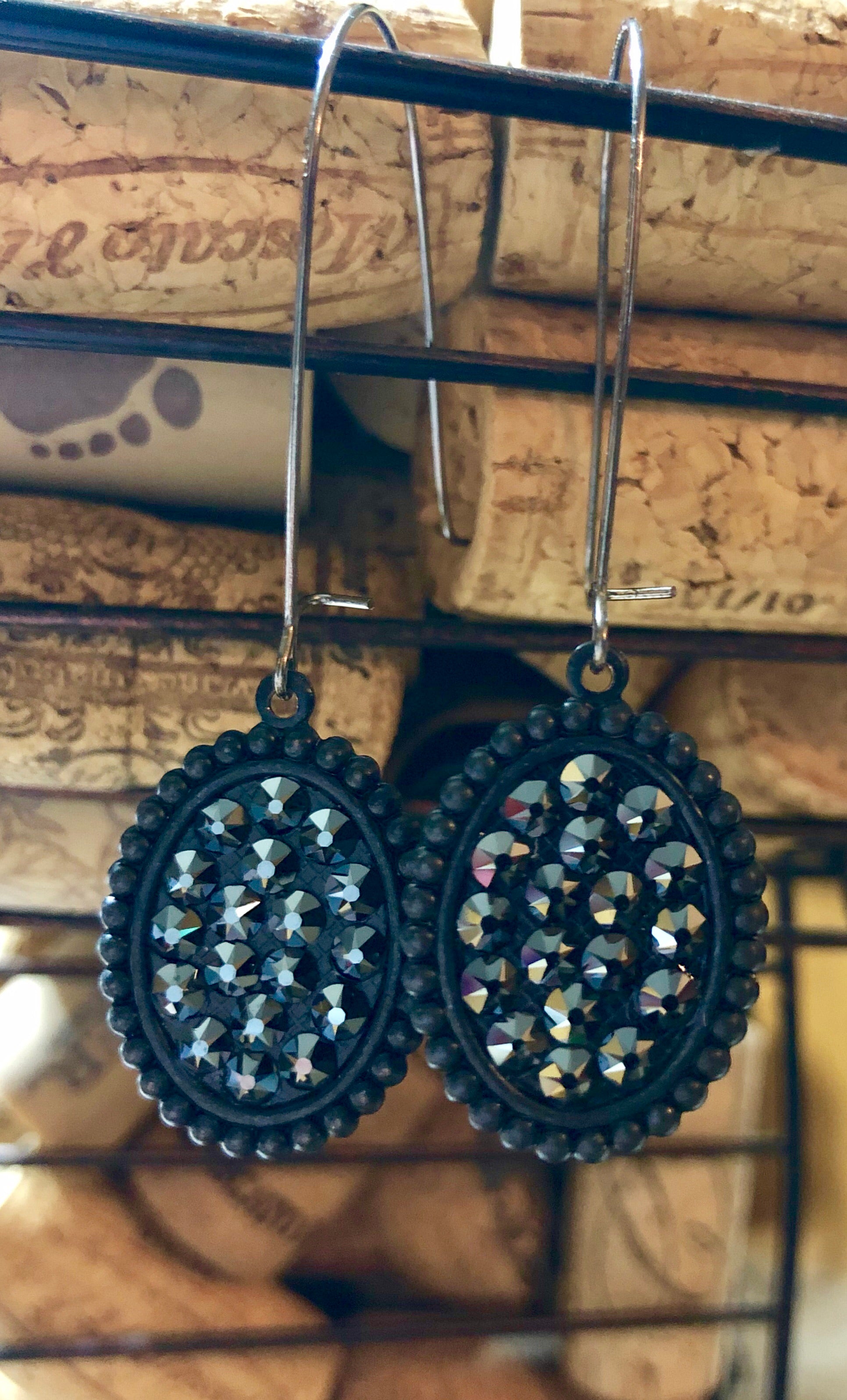 Black Glitz Drop Down Earrings