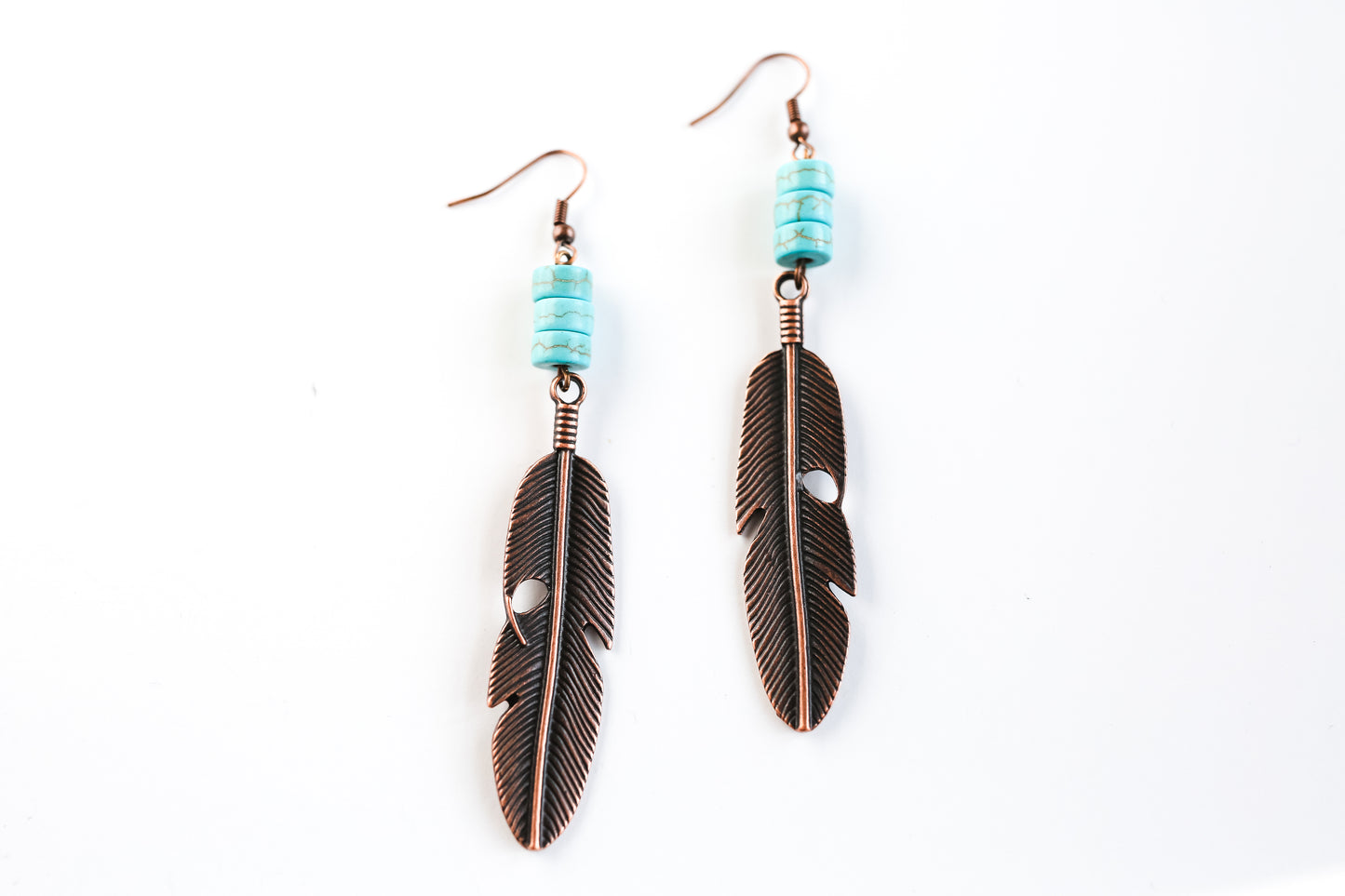 Copper Feather with Turquoise Earrings