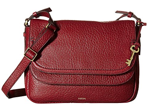 Fossil Peyton Lrg Double Flap Crossbody in Wine