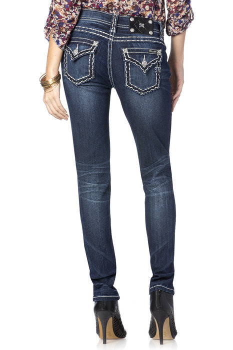 Scalloped Edge Big Stitch Relaxed Skinny Jeans