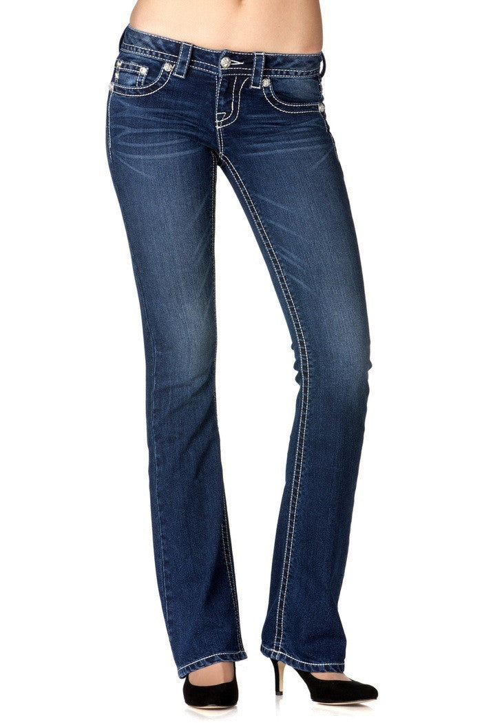 Multi Rhinestone Insert Flap Pocket Boot Cut