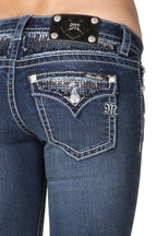 Multi Rhinestone Insert Flap Pocket Boot Cut