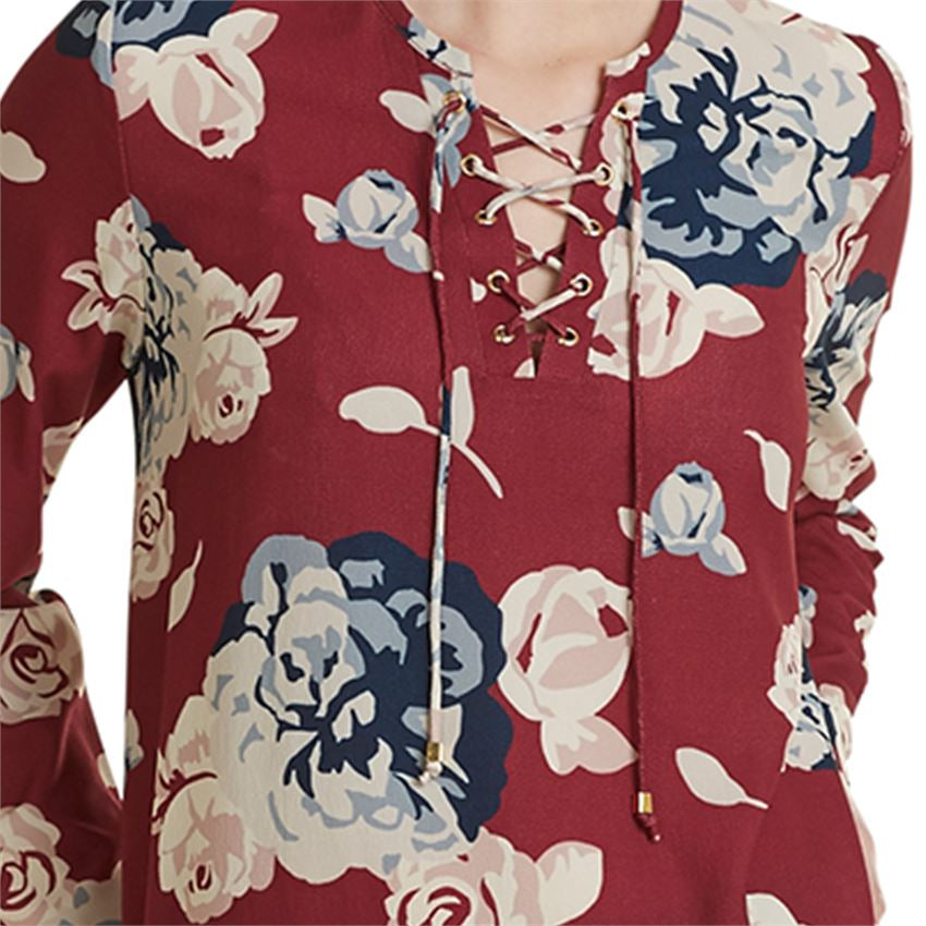 Rosalie Lace-Up Top in Berry Floral
