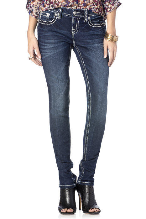 Scalloped Edge Big Stitch Relaxed Skinny Jeans