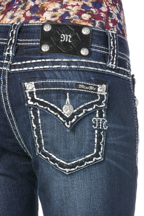 Scalloped Edge Big Stitch Relaxed Skinny Jeans