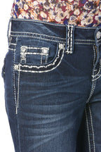 Scalloped Edge Big Stitch Relaxed Skinny Jeans