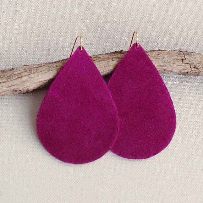Leathered Psalm Magenta Suede Earrings